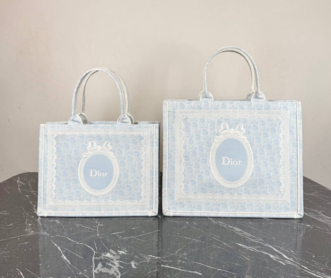 Dior Book Tote in Blue Dior Oblique embroidery